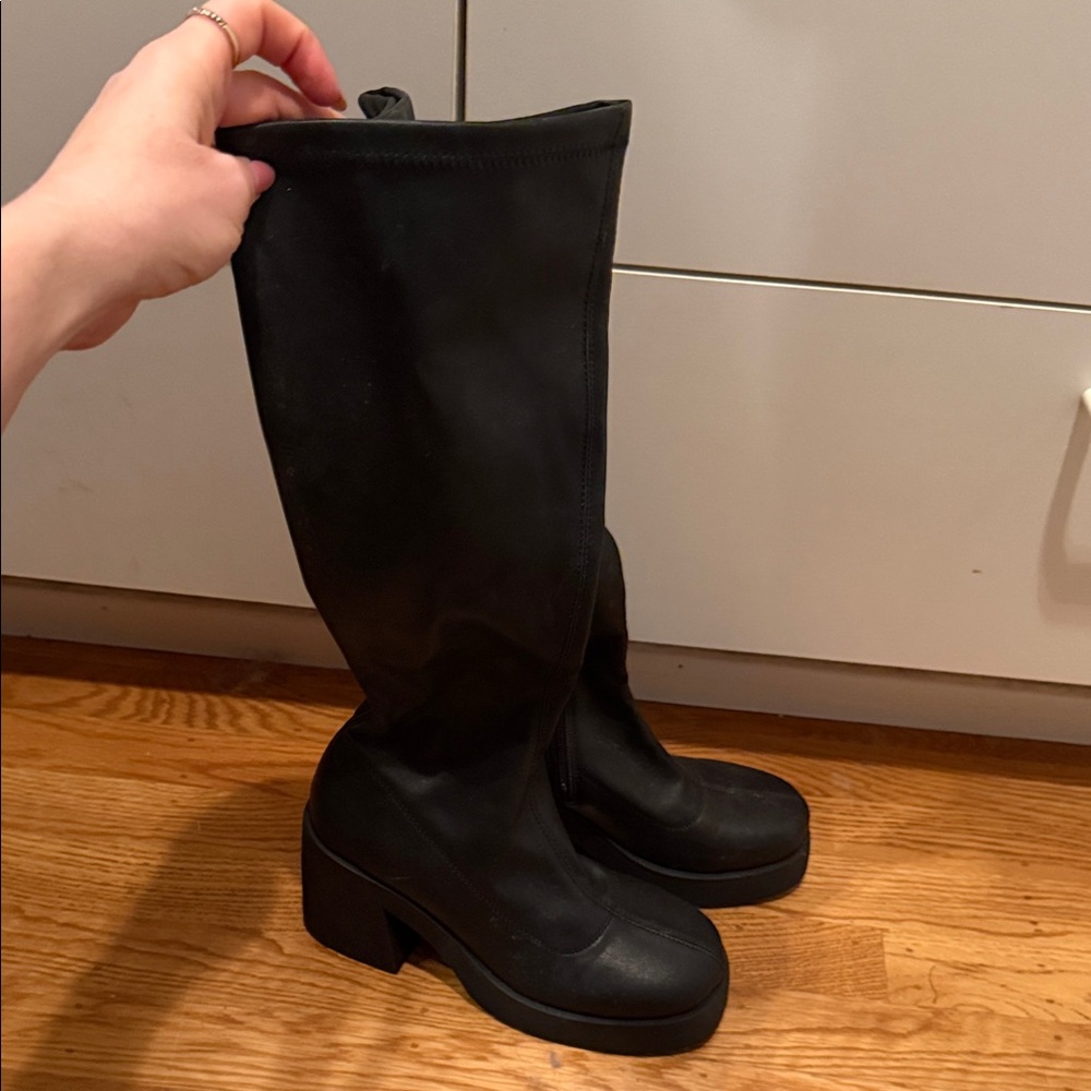 Steve Madden Black Knee-High Platform Booties